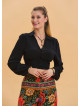 Shirt Collar Button Detailed Black Summer Blouse 4434